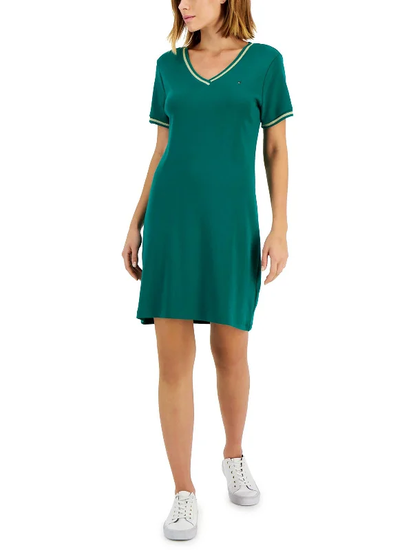 women's A-line dressesWomens Contrast Trim Mini T-Shirt Dress