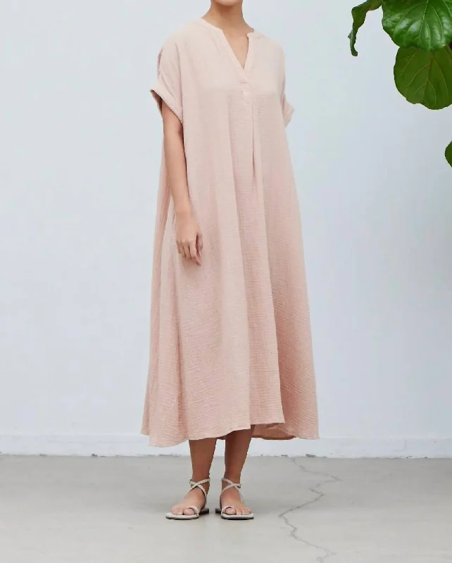 women's easy-to-wear dressesCotton Gauze Midi Dress In Soft Rose