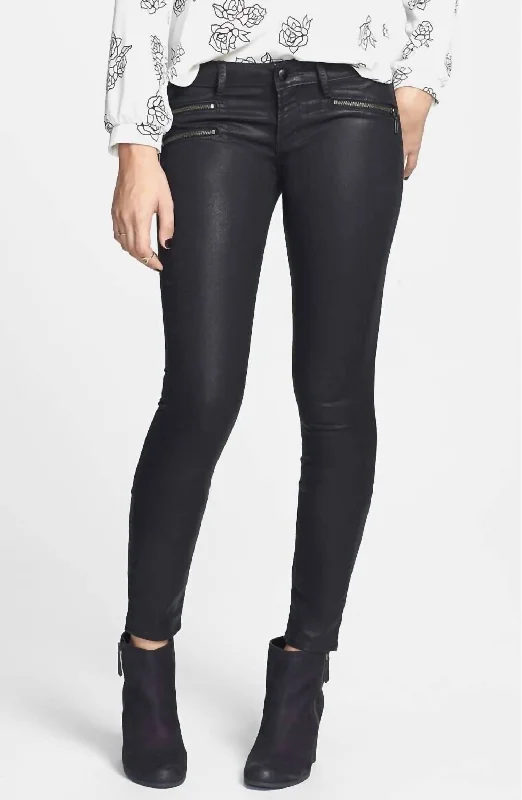 women's denim jeans with embroideryMya Zipper Detail Waxed Coated Skinny Jeans In Black