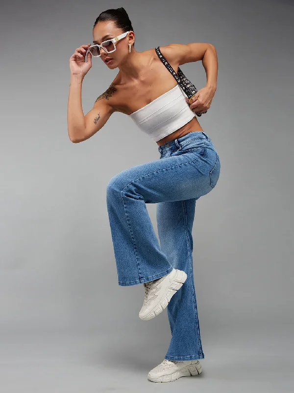 women's denim jeans with cotton blendCHASEstretch™ Women's Light Blue Wide Leg High Rise Denim Jeans