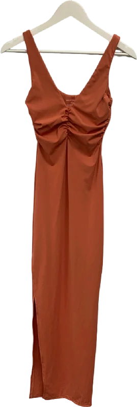 women's business casual dressesRiot Swim Orange Ruched Midi Dress UK S