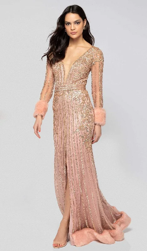 women's boho dressesTerani Couture - 1911GL9499 Bead Embellished Plunging Evening Gown