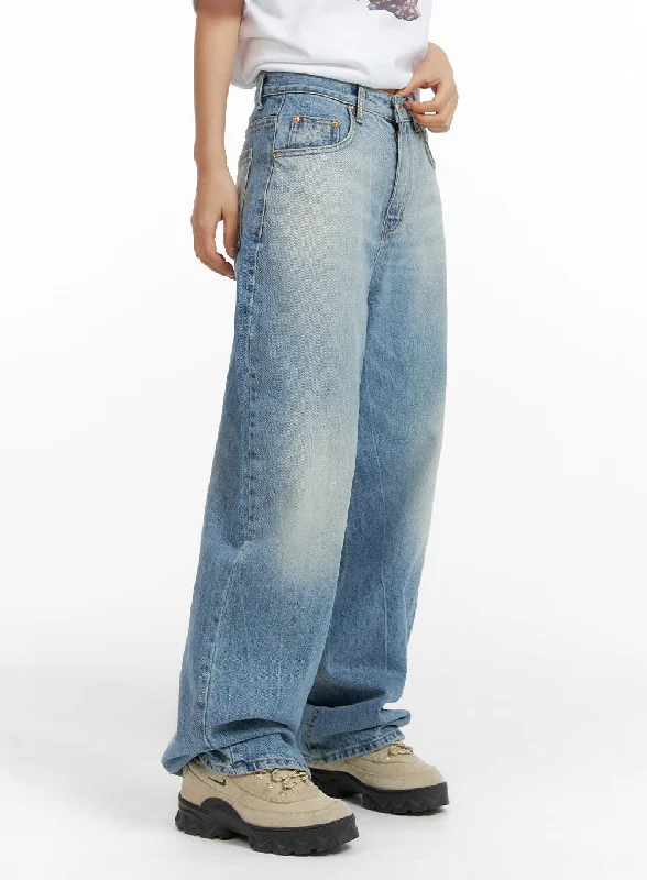 women's denim jeans with pocketsWashed Wide-Leg Jeans CF419