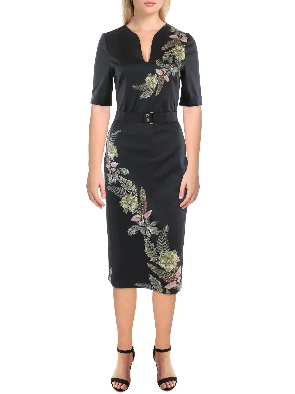 women's body-skimming dressesWomens Floral Midi Bodycon Dress