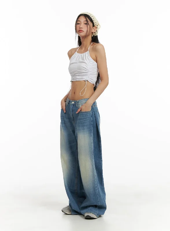 women's denim jeans with elastaneWashed Wide Leg Jeans CA423