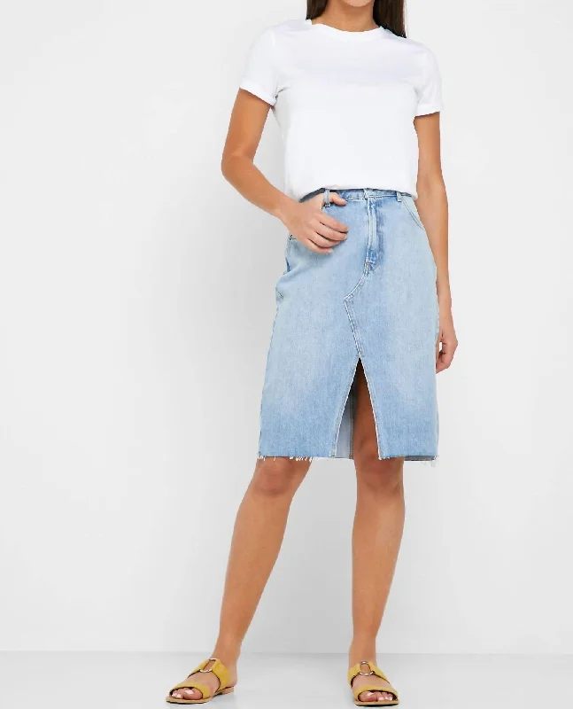 women's retro denim skirtsDenim Front Split Pencil Denim Skirt In Blue