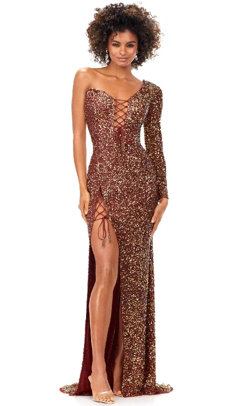 women's solid color dressesAshley Lauren 11291 - Sequined Lace-Up Evening Gown