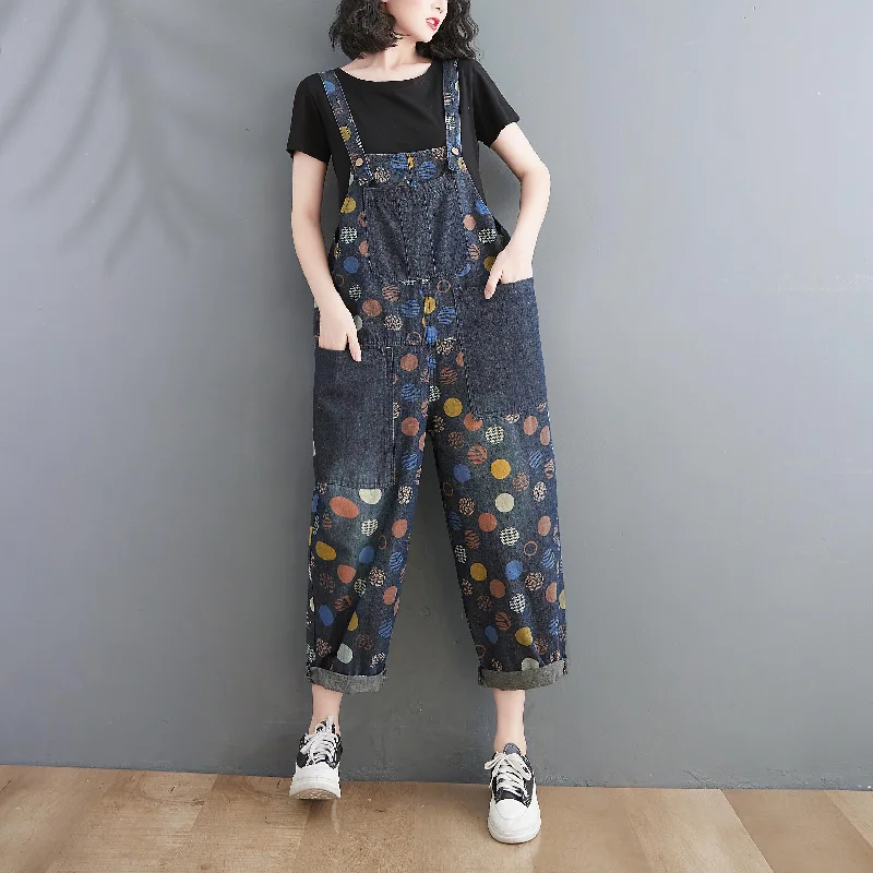 women's jumpsuits for maternity wearWomen Spring Summer Retro Pots Loose Denim Harem Jumpsuit