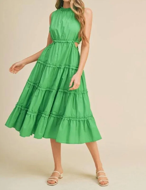 women's versatile dressesRuffle Tiered Cut-Out Midi Dress In Green