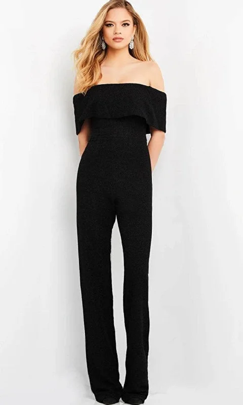 women's wrap dressesJovani 1230 - Off Shoulder Evening Jumpsuit