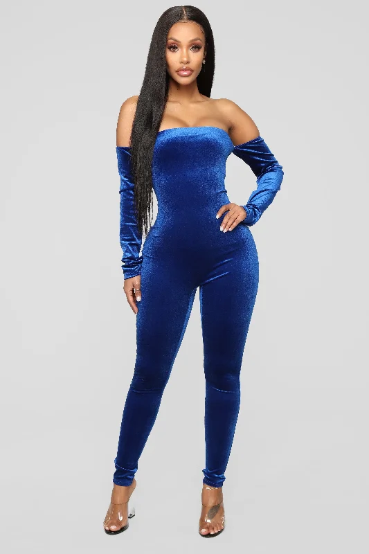 women's jumpsuits made of laceSoothe Velvet Jumpsuit - Royal Blue