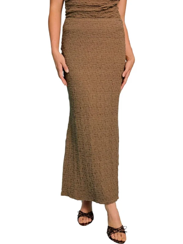 women's knitted mini skirts for casual wearRuched Midi Skirt In Brown