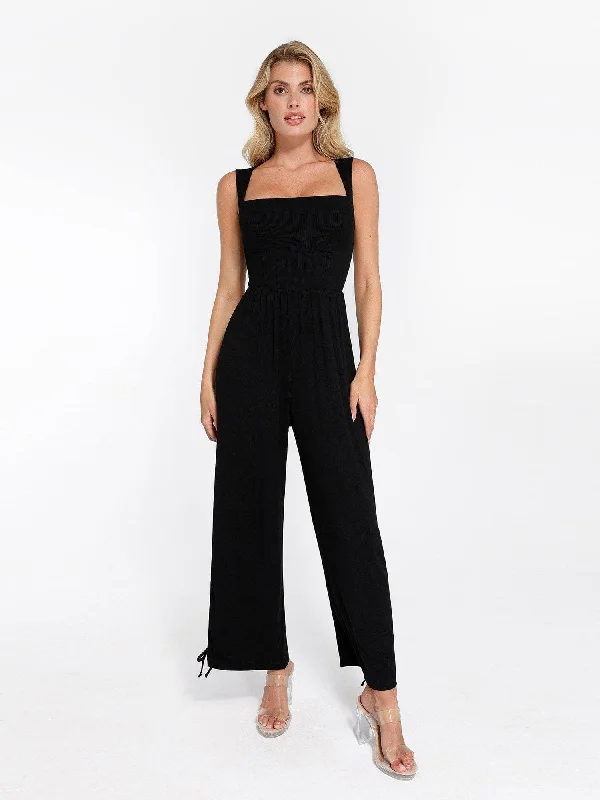 women's jumpsuits with V-necksShapewear Modal Square Neck Tummy Control Wide Leg Jumpsuit