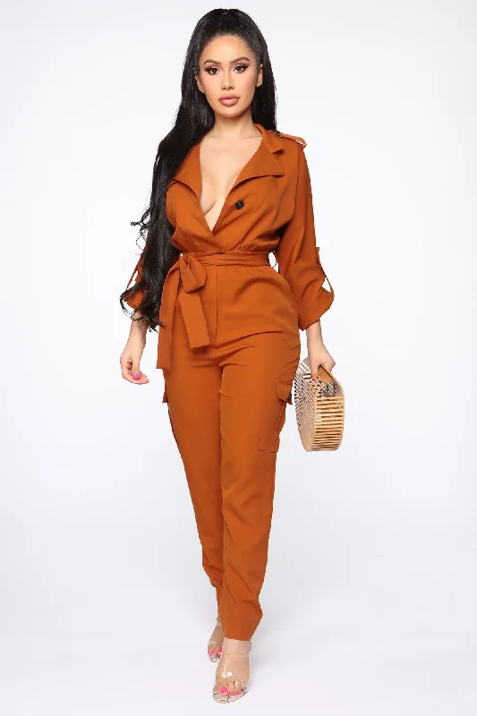 women's jumpsuits with buttonsCynthia Cargo Jumpsuit - Rust