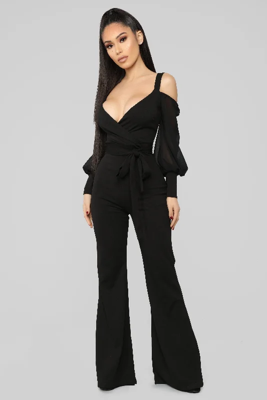 women's jumpsuits with bell sleevesFalling For Your Charm Jumpsuit - Black