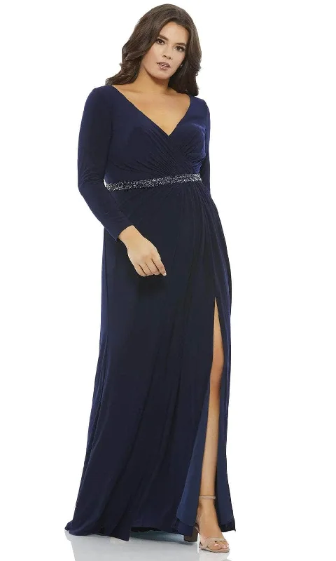 women's cinched-waist dressesMac Duggal 67899 - Long Sleeve V-Neck Evening Dress