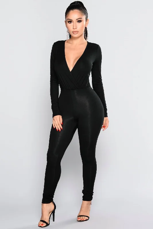 women's jumpsuits with metallic finishesCared For Jumpsuit - Black