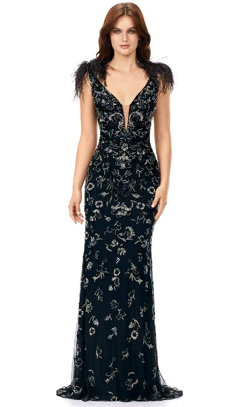 women's boho dressesAshley Lauren 11349 - Sleeveless Feathered Evening Gown