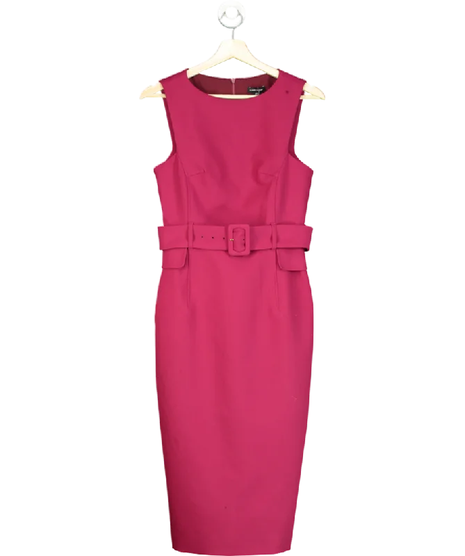 women's minimalist dressesKaren Millen Red Compact Stretch Belted Tailored Midi Pencil Dress UK 8