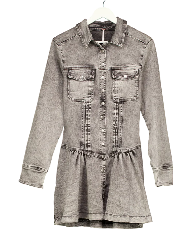 women's flutter-sleeved dressesFree People Grey Roadhouse Denim Shirt Mini Dress UK M