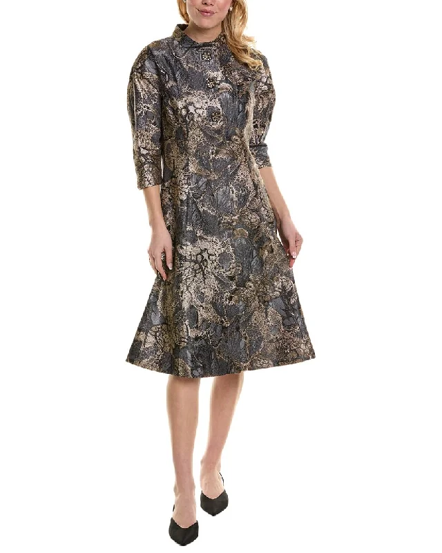 women's wrap dressesTeri Jon by Rickie Freeman Metallic Jacquard Midi Dress