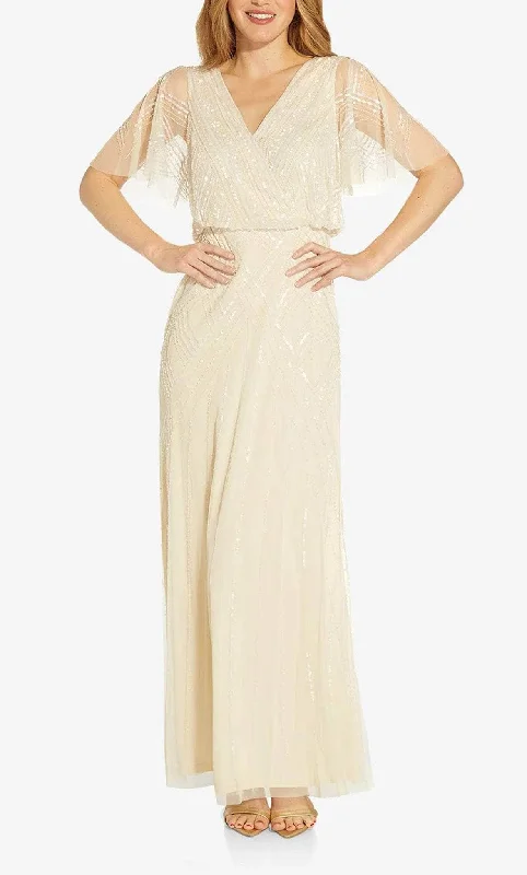 women's machine-washable dressesAdrianna Papell AP1E209650 - Beaded Flutter Sleeve Evening Dress