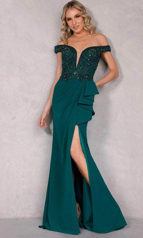 women's shift dressesTerani Couture 2221M0381 - Off Shoulder Evening Dress with Slit