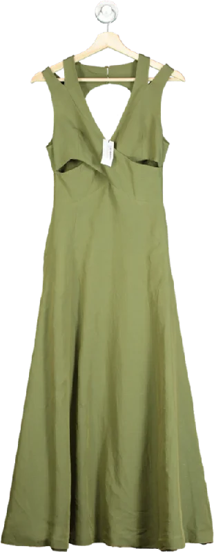 women's high-end dressesKaren Millen Khaki Open Back V Neck Woven Midi Dress UK 6