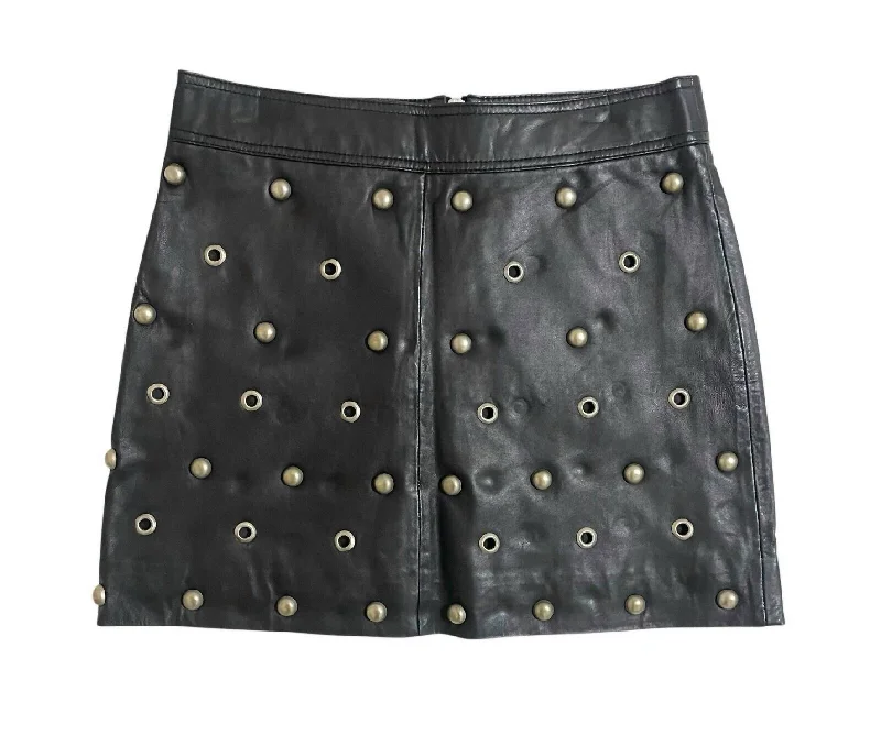 women's summer midi skirtsWomen's Leather Grommet Stud Mini Skirt In Black