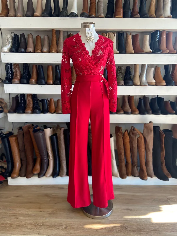 women's jumpsuits made of cottonRed Lace Jumpsuit