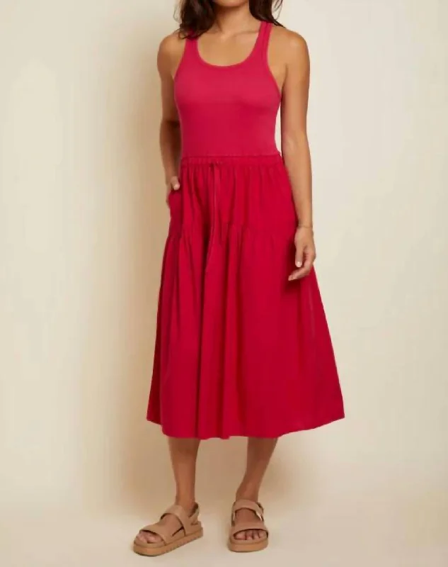 women's retro dressesFrannie Combo Midi Dress In Raspberry