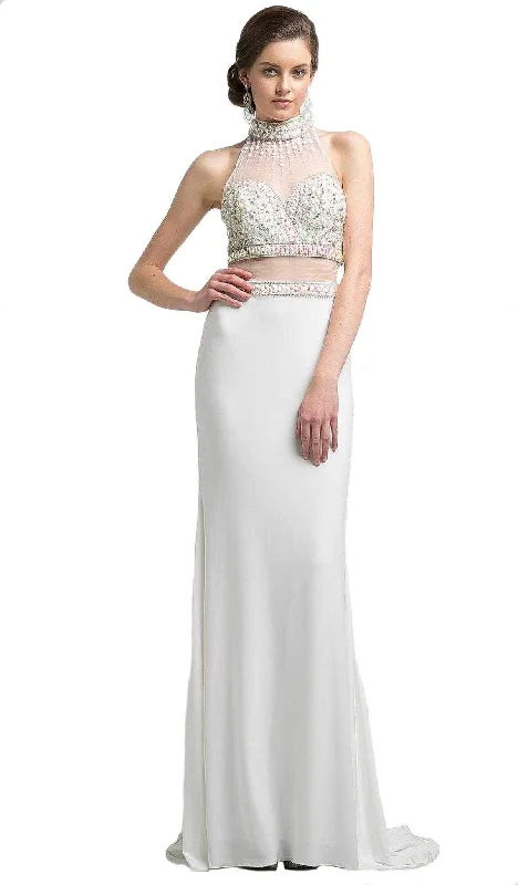 women's petite dressesCinderella Divine - Beaded High Neck Faux Two-Piece Sheath Evening Gown