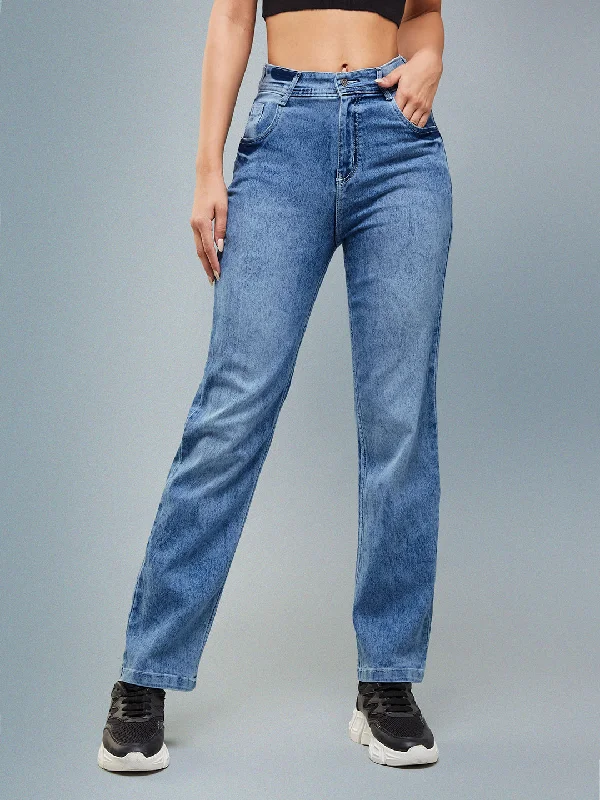 women's denim jeans for a night out24/7 Comfort Women's Light Blue Wide-Leg Fit High-Rise Clean Look Regular Length Stretchable Denim Jeans