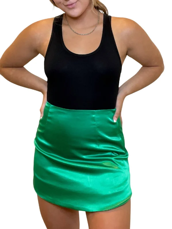 women's breathable cocktail skirtsWish Me Luck Satin Mini Skirt In Green