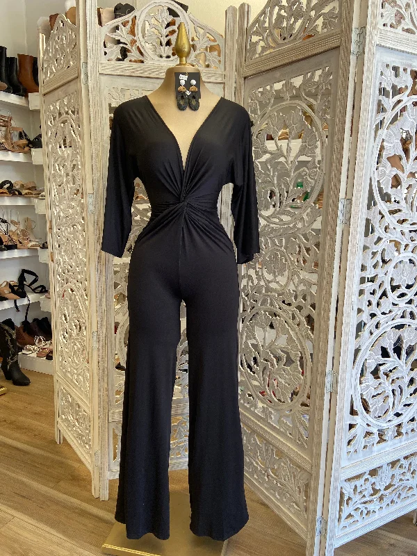 women's cropped jumpsuitsBlack Knotted Jumpsuit