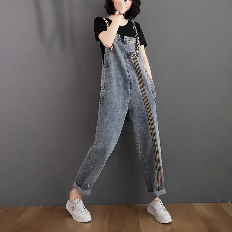 women's jumpsuits for plus-size figuresWomen Retro Loose Autumn Denim Jumpsuit