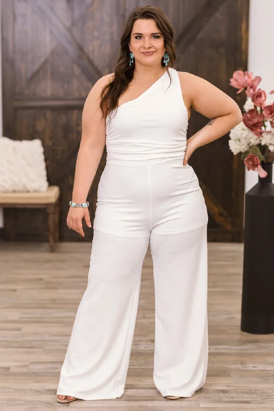 women's jumpsuits with lace detailsOff White One Shoulder Jumpsuit