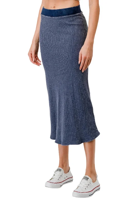 women's travel-friendly cocktail skirtsRibbed Mineral Dyed Midi Skirt In Indigo