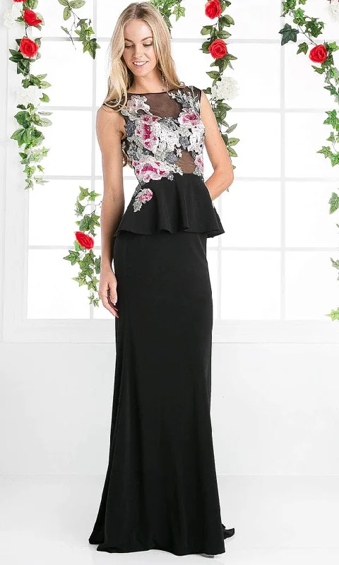 women's velvet dressesCinderella Divine CK80 - Embroidered Top Peplum Evening Gown