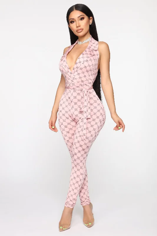 women's jumpsuits with long sleevesNew Lovin' Printed Jumpsuit - Pink/combo