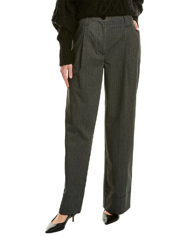 women's straight-leg pantsGANNI Pleated Wool-Blend Pant