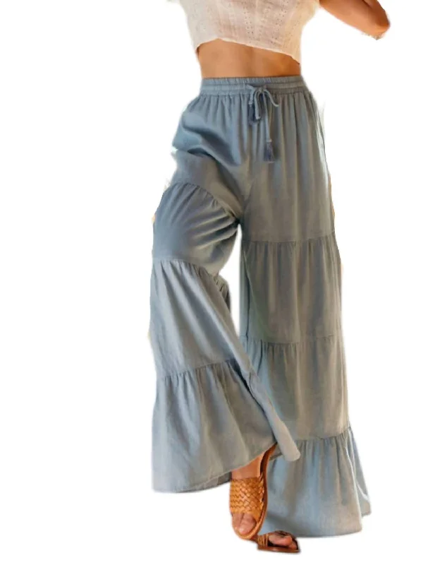 women's striped pantsHigh Waist Boho Flair Denim Pants In Light Blue