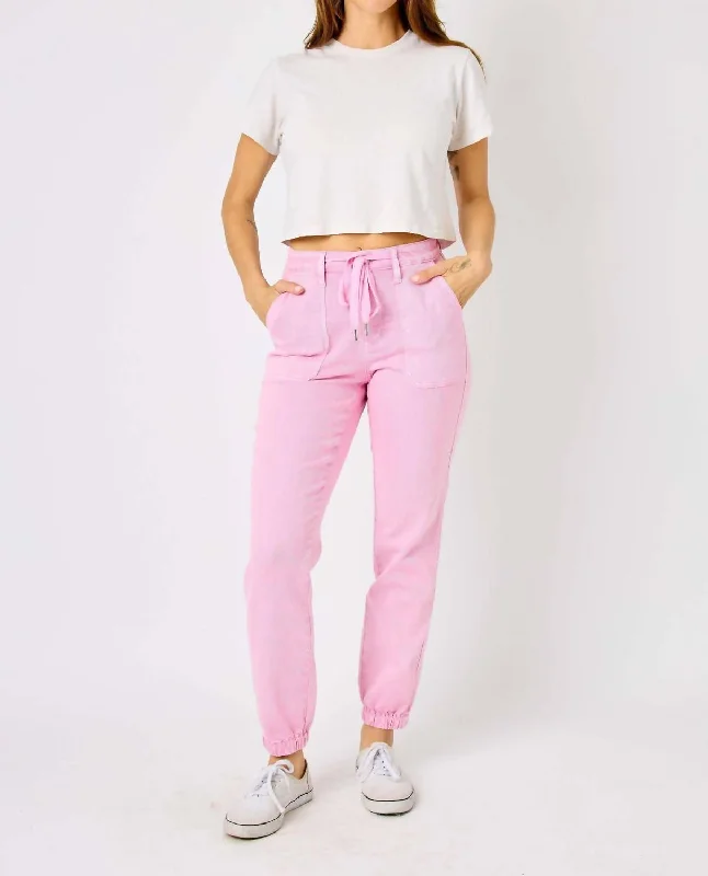 women's affordable pantsHigh Waist Garmet Dyed Jogger Pants In Light Pink