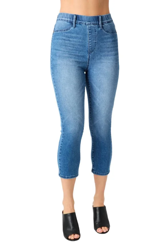 women's summer pantsHigh Waist Pull On Capri Denim In Blue