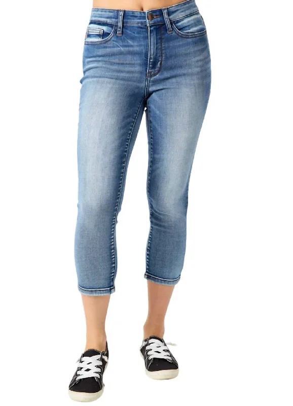 women's luxury pantsMid-Rise Capri Jean In Blue