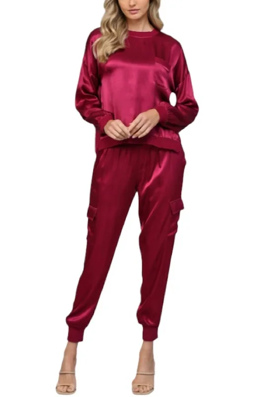 women's silk pantsSatin Ditz Diva Jogger In Maroon