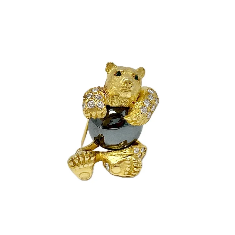 women's checkered dresses18K Gold Teddy Bear Pin with 60 Diamonds and Round Hematite