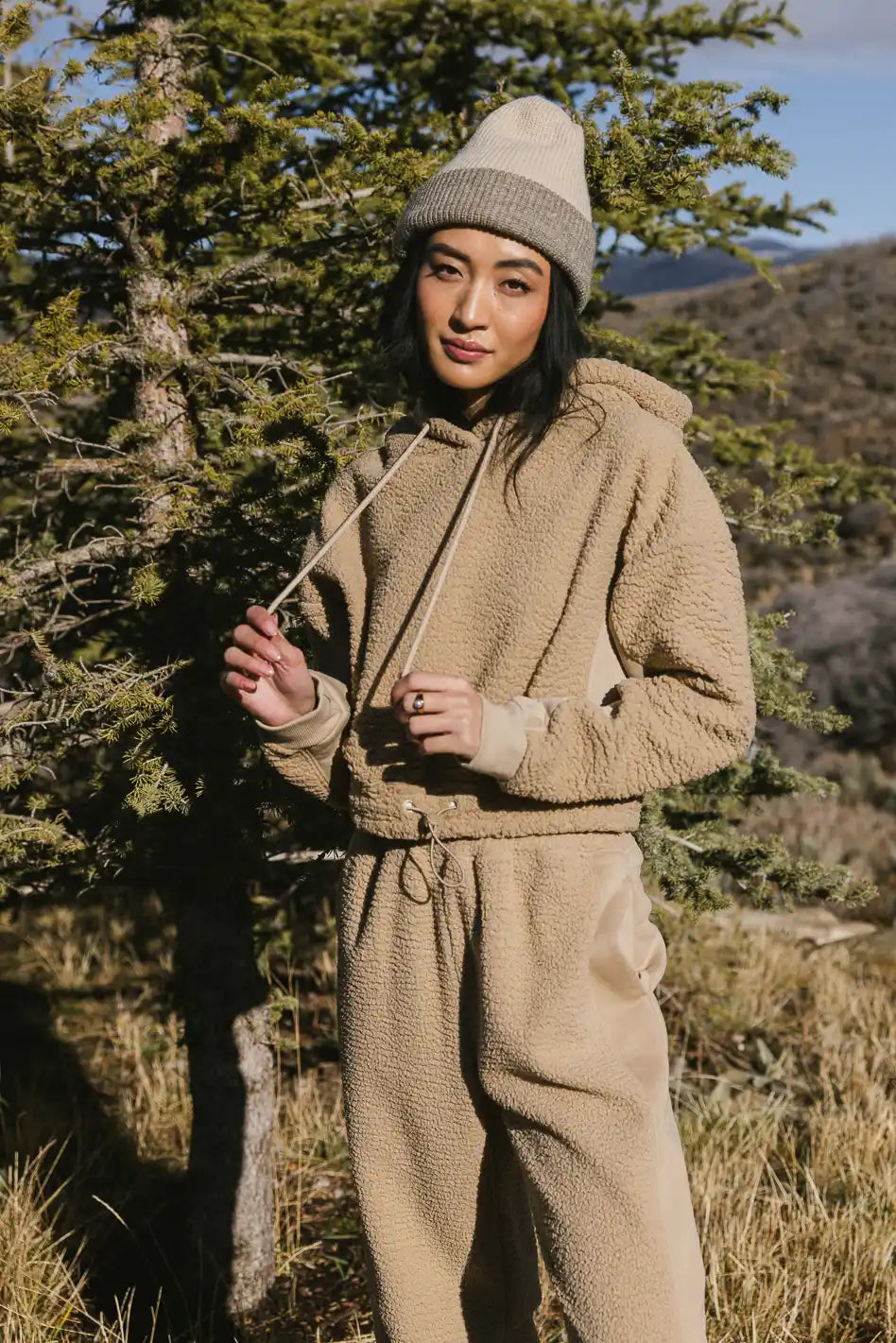 women's cotton dressesCallie Sherpa Hoodie in Camel - FINAL SALE