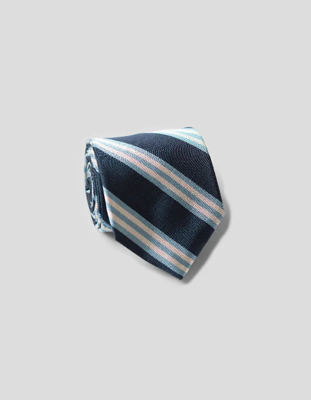 women's pear-shaped body dressesCLASSIC SILK REPP STRIPE STRIPE TIE - NAVY/SKY/SILVER