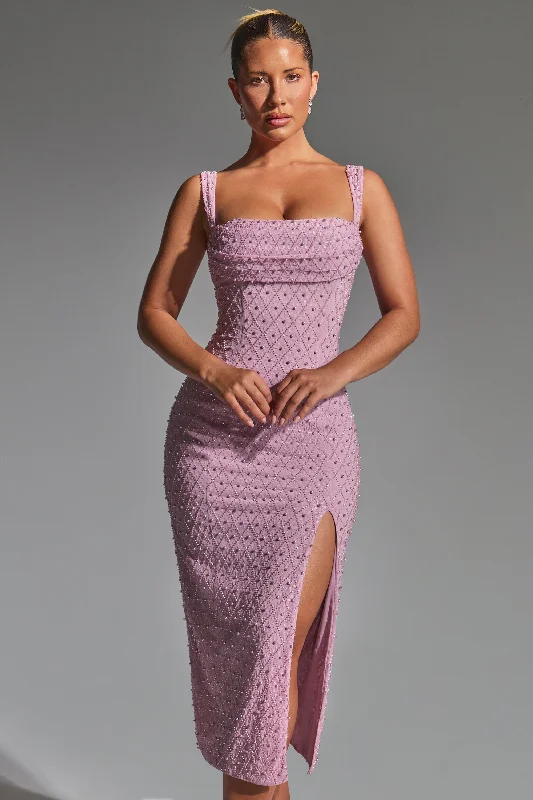 women's body-skimming dressesEmbellished Cowl-Neck Midaxi Dress in Mauve